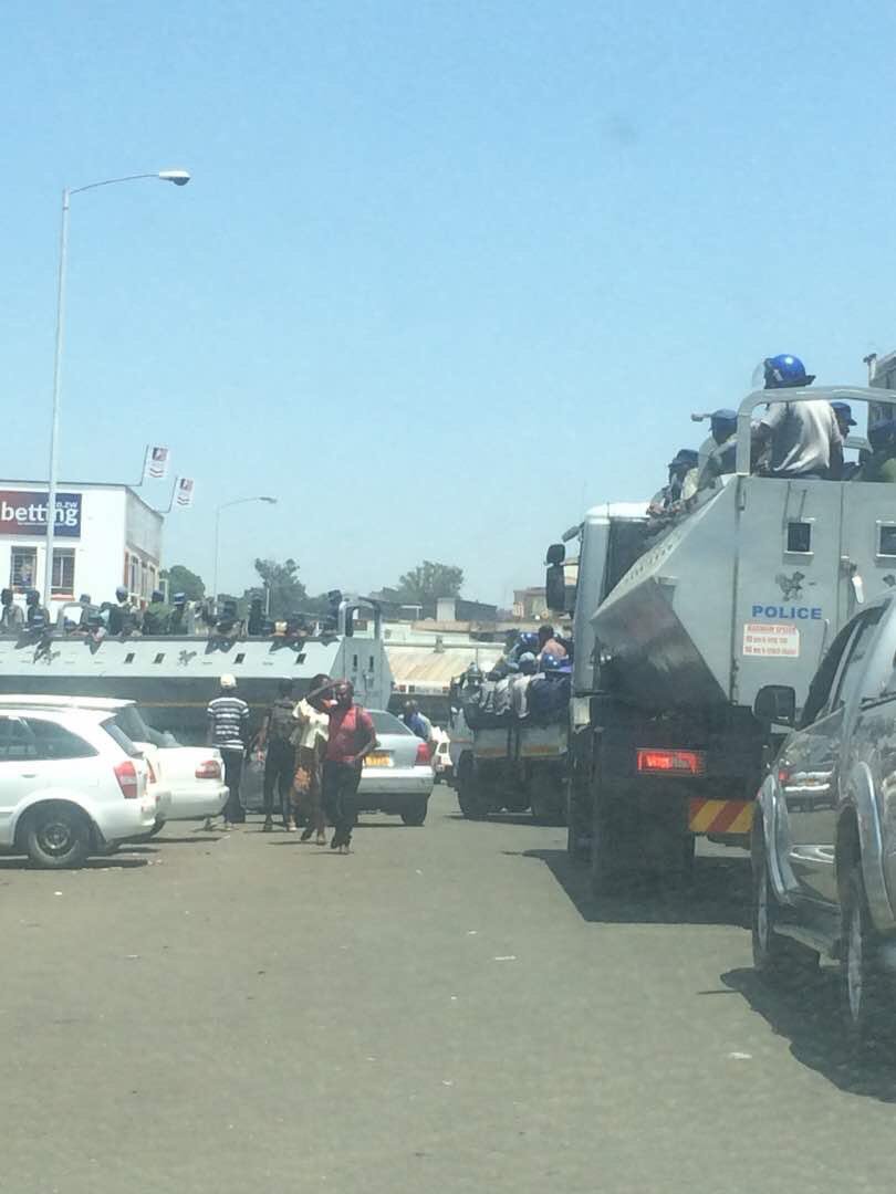 Riot police, water cannons out in force in Harare Riot police, water cannons out in force in Harare