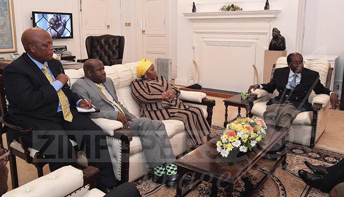 Latest images from Harare: President Mugabe meets ZDF Commander General Constantino Chiwenga, Father Fidelis Mukonori and South African envoys at State House this afternoon.