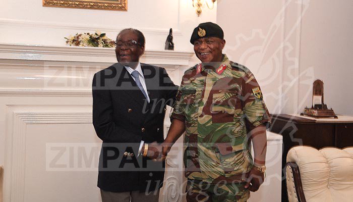 President Mugabe chats with ZDF Commander General Constantino Chiwenga at State House 16 November 2017.