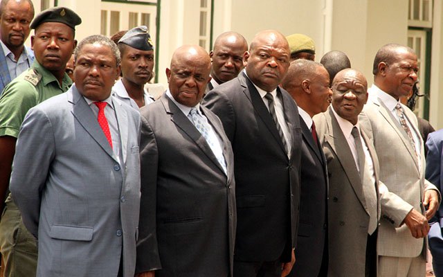 Service Chiefs at the swearing-in ceremony of Vice Presidents General Chiwenga (Retired) and Kembo Mohadi yesterday