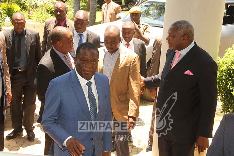 President Emmerson Mnangagwa and Vice President General Constantino Chiwenga (Rtd) are welcomed by MDC-T vice president Nelson Chamisa and MDC-T MP Murisi Zwizwai as they visit MDC-T leader Morgan Tsvangirai at his home in Highlands, Harare.-(Picture by Tawanda Mudimu)