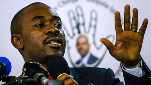 Nelson Chamisa looks on during the launch of his party's manifesto ahead of the July 30th general elections, on June 7, 2018 in Harare