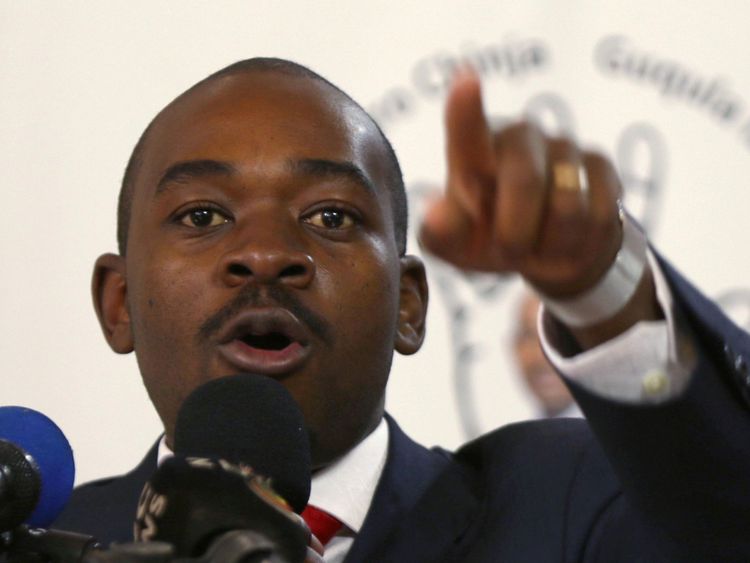 Opposition Movement for Democratic Change (MDC) leader Nelson Chamisa gestures during the launch of his party's election manifesto in Harare, Zimbabwe, June 7, 2018. REUTERS/Philimon Bulawayo