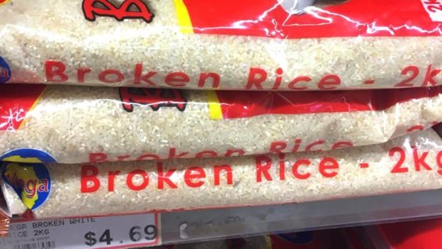 Bags of broken rice