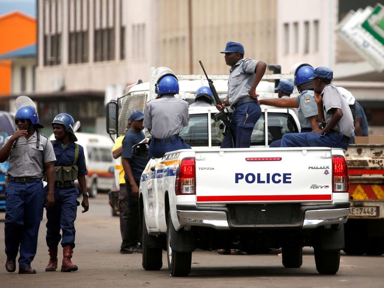 Police patrol in Harare, Zimbabwe