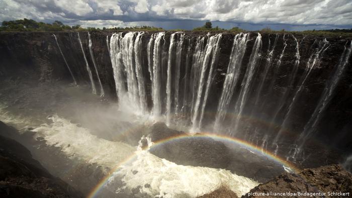 A rainbow in front of Victoria Falls