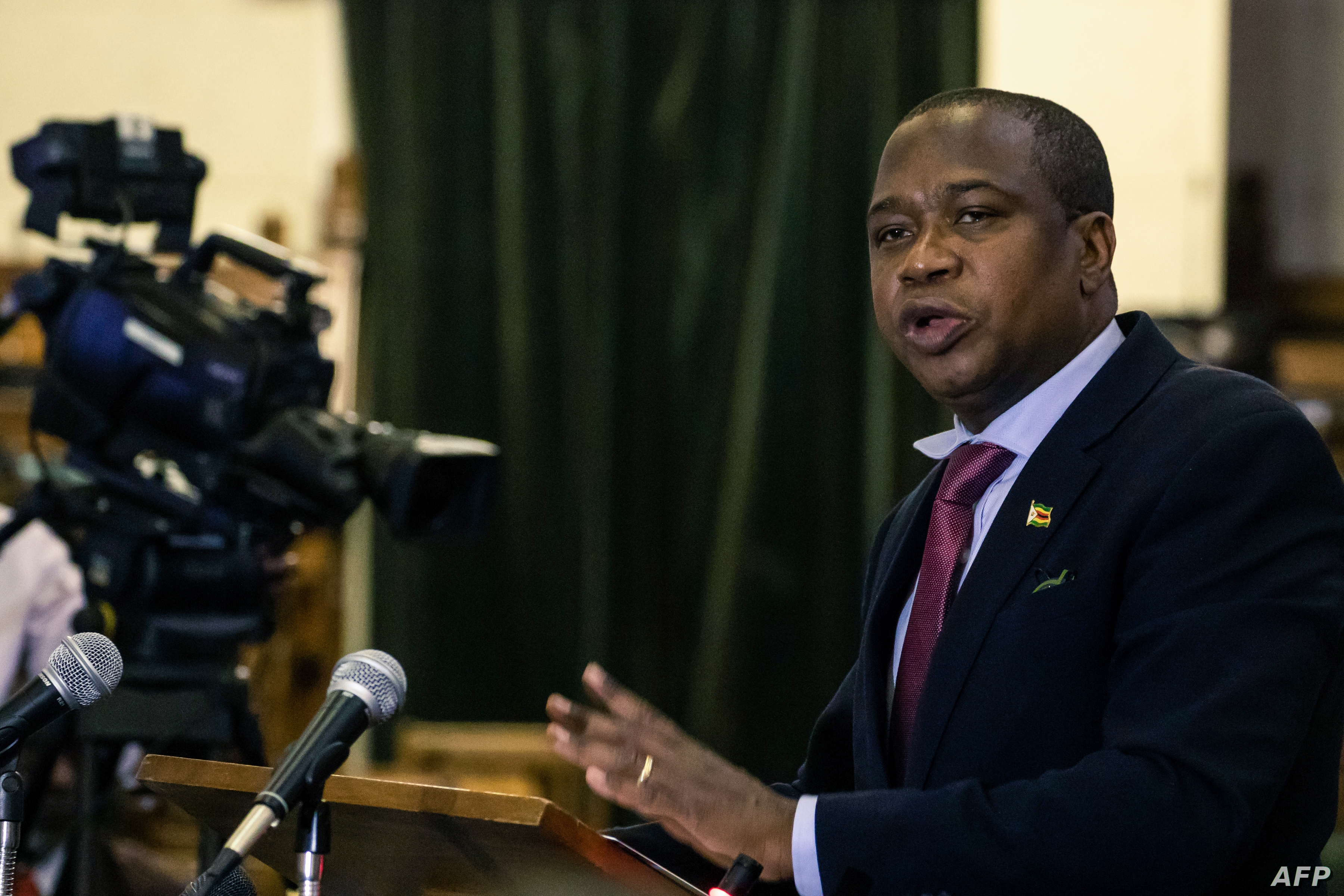 Zimbabwe's Finance Minister Mthuli Ncube delivers a speech to present his mid-term budget statement on Aug. 1, 2019 in Harare. 