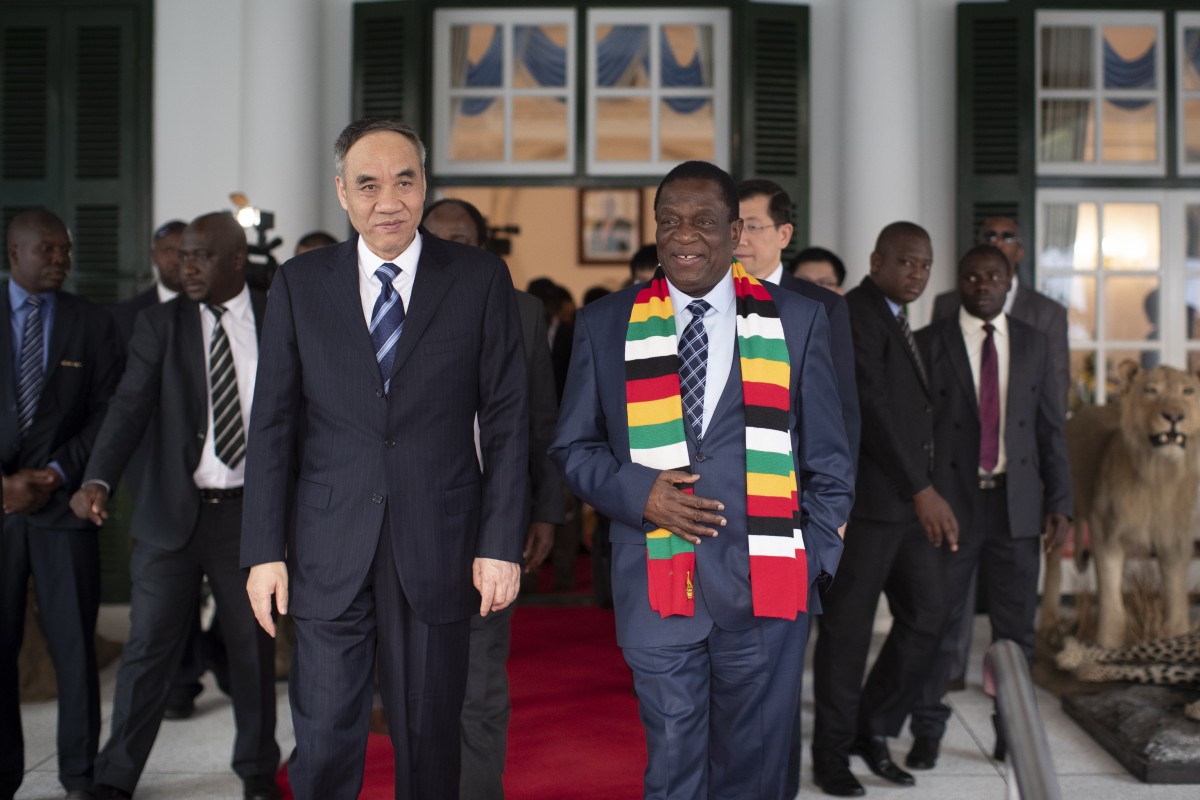 Zimbabwe’s President Emmerson Mnangagwa (right) met China’s special envoy Gu Shengzu (left) in Harare in September. Photo: AP