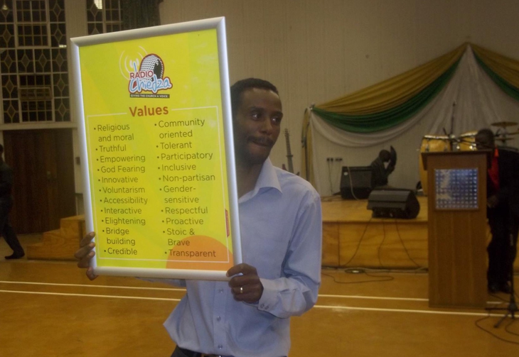 A Radio Chiedza official promotes the would-be community radio station’s mission in Harare, Zimbabwe, in 2016. Photo courtesy of Radio Chiedza.