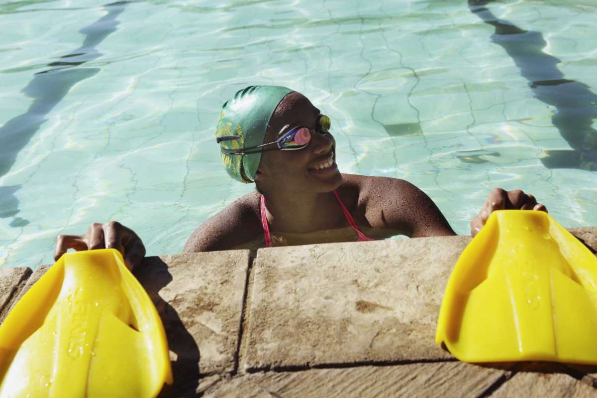 Donata Katai is seen during a swimming practice session in Harare, Zimbabwe, Saturday, July 10, 2021. The southern African nation is sending the black swimmer to the Olympics, the first from her country to the Games. Seventeen-year-old Katai won African youth titles and broke youth records once held by two-time Olympic champion Kirsty Coventry, who is not only Zimbabwe's most successful swimmer but also Africa's most decorated Olympian.
