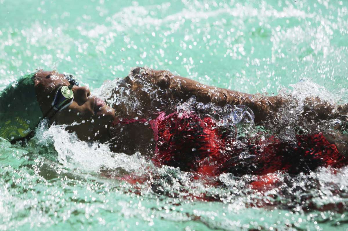 Donata Katai is seen during a swimming practice session in Harare, Zimbabwe, Saturday, July 10, 2021. The southern African nation is sending the black swimmer to the Olympics, the first from her country to the Games. Seventeen-year-old Katai won African youth titles and broke youth records once held by two-time Olympic champion Kirsty Coventry, who is not only Zimbabwe's most successful swimmer but also Africa's most decorated Olympian.
