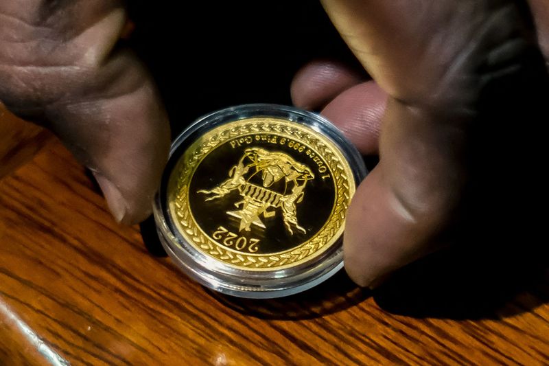A "Mosi-oa-Tunya" gold coin in Harare. 