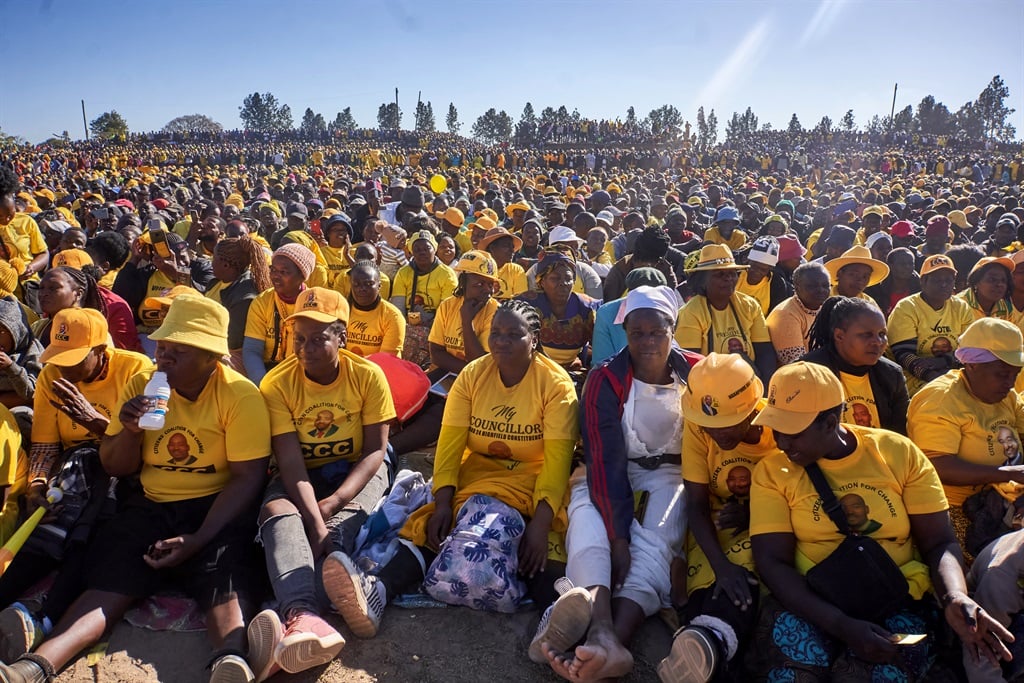 Thousands of supporters of main opposition party Citizens Coalition for Change (CCC) follow proceedings during the party's campaign launch rally in Gweru, Zimbabwe.
