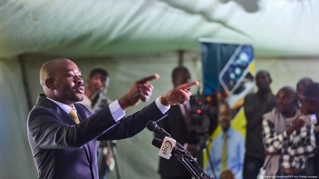Opposition candidate Nelson Chamisa at a campaign event