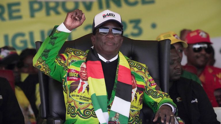 Emmerson Mnangagwa at a campaign rally. Pic: AP