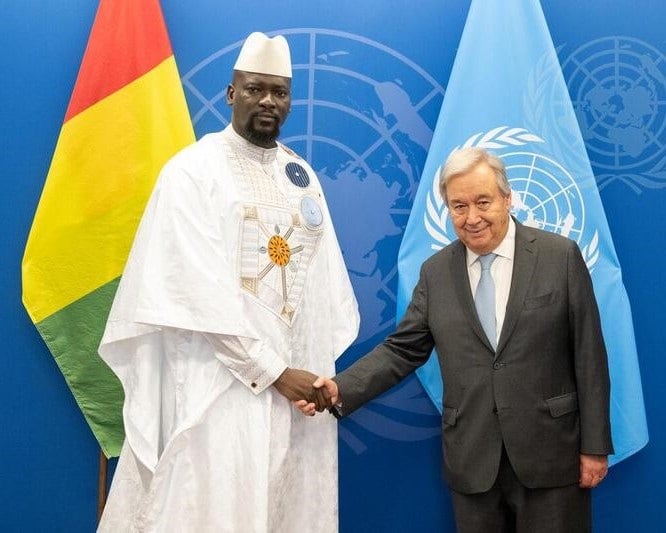 UN secretary-general Antonio Guterres with the President of the Republic of Guinea General Mandi Doumbouya during at the UN General Assembly last week. 