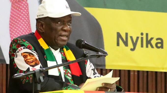 President Mnangagwa addresses the 122nd Ordinary Session of the ZANU PF Central Committee at the ruling party’s headquarters in Harare yesterday. — Picture: Joseph Manditswara