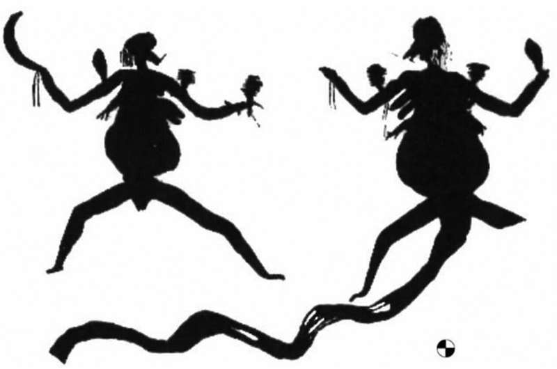 Two females at Manemba holding rattles. Credit: Kumbani and Díaz-Andreu 2024 Research Reveals Musical Instruments Depicted in Zimbabwe's Ancient Rock Art