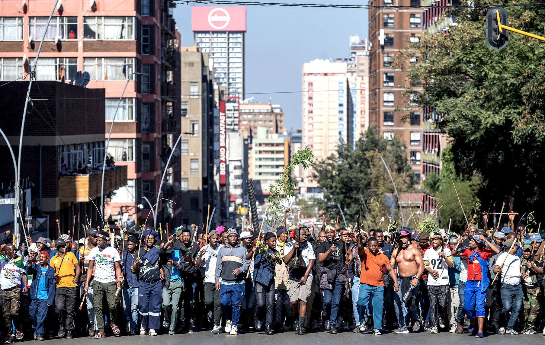 Protesters march through the Johannesburg CBD on 30 June 2026.